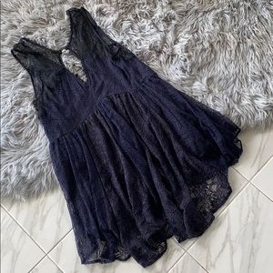 Free People Navy and Black Lace Shift Dress